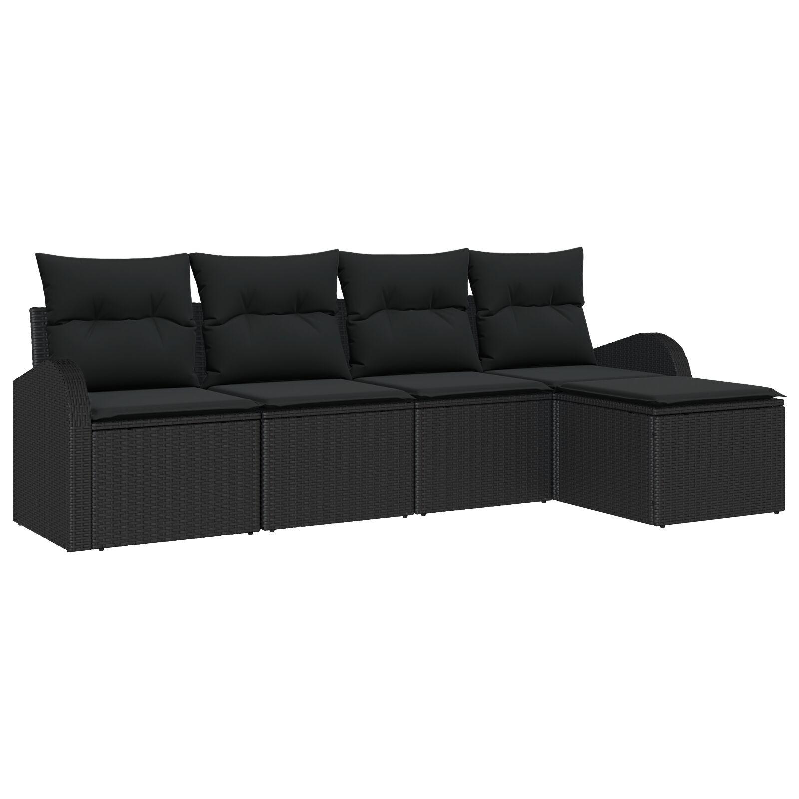 5 Stykker Havesofa Sæt med Puder Sort Poly Rattan,  2-Personers Havesofa med Opbevaring & Puder Sort Poly Rattan