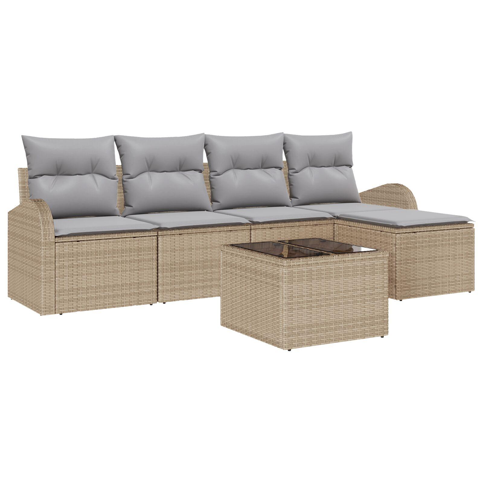 6 Stykker Have Sofa Sæt Med Hynder Sort Polyrattan,  2-Sæders Have Sofa Med Opbevaring & Hynder Beige Polyrattan