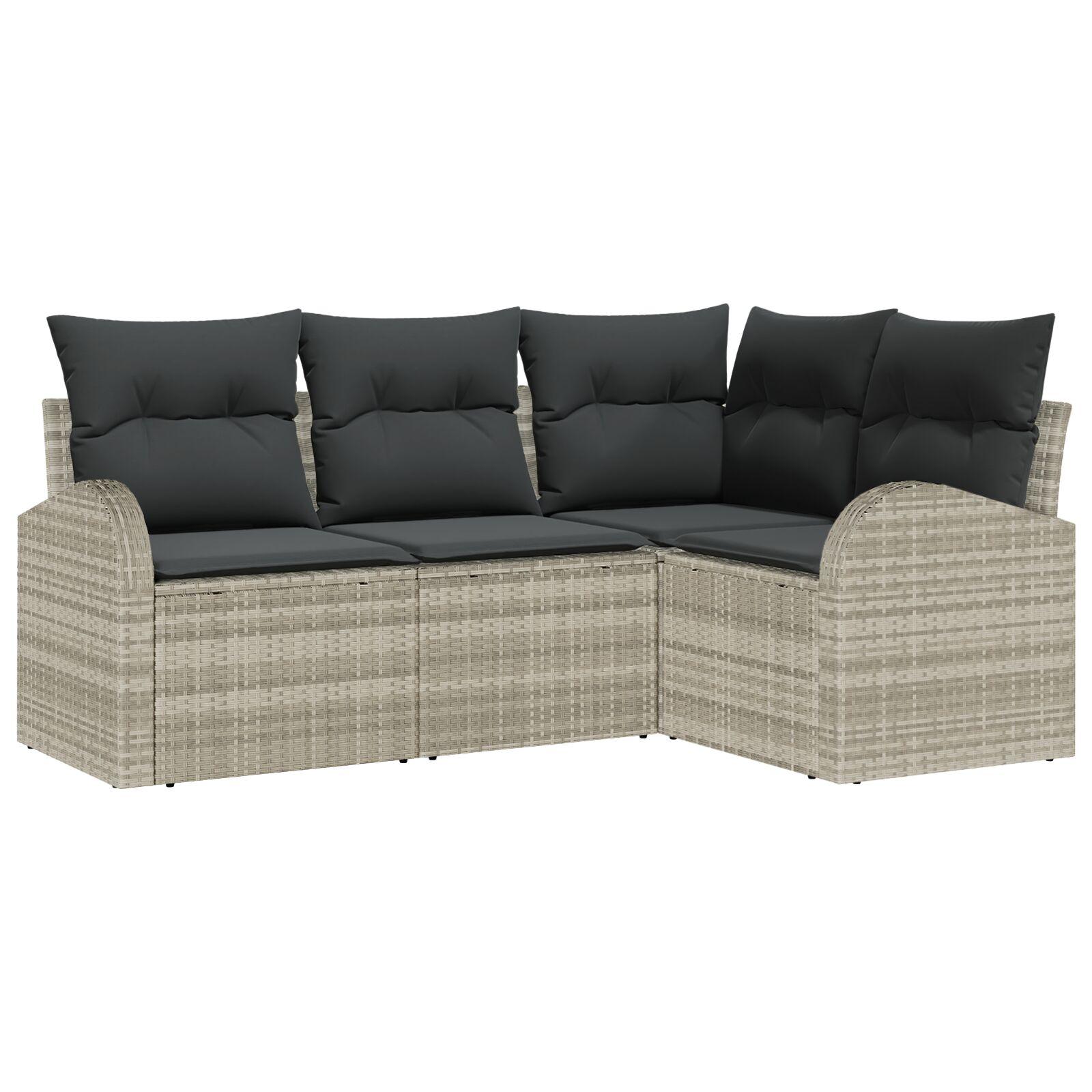 4-delt havesofa sæt med puder lysegrå poly rattan, 2-personers havesofa med opbevaring og puder lysegrå poly rattan