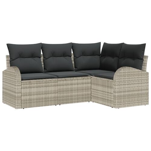 4-delt havesofa sæt med puder lysegrå poly rattan, 2-personers havesofa med opbevaring og puder lysegrå poly rattan