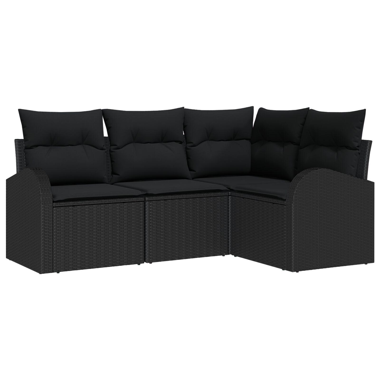 Havesofa Sæt med pude 4 stk Sort Poly rattan billede