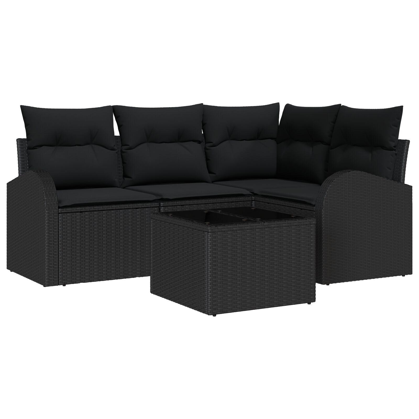 Havesofa Sæt med pude 5 stk Sort Poly rattan billede