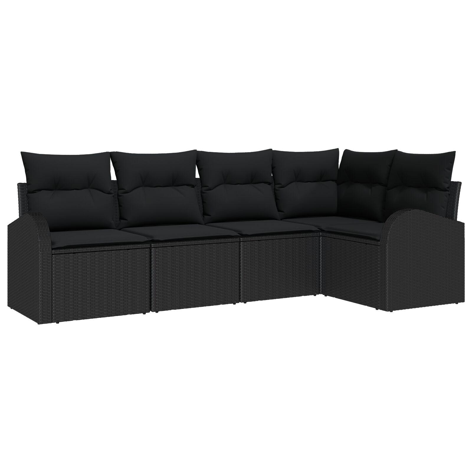 Havesofa Sæt med pude 5 stk Sort Poly rattan billede