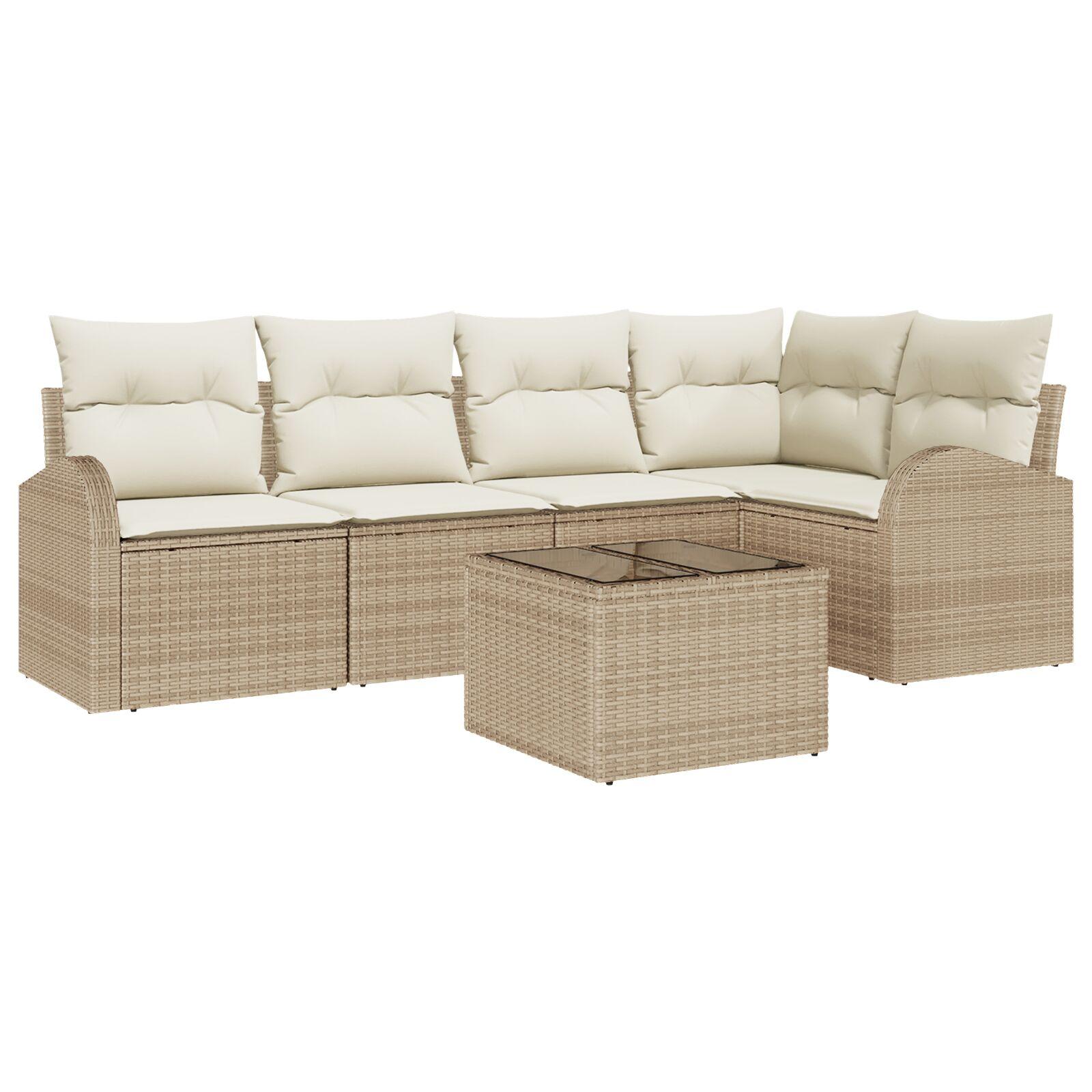 6-delt have sofa sæt med puder brun poly rattan,  2-personers have sofa med opbevaring & puder beige poly rattan