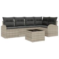 6 Stykke Have Sofa Sæt med Puder Grå Poly Rattan, 2-Sæders Have Sofa med Opbevaring & Puder Lysegrå Poly Rattan