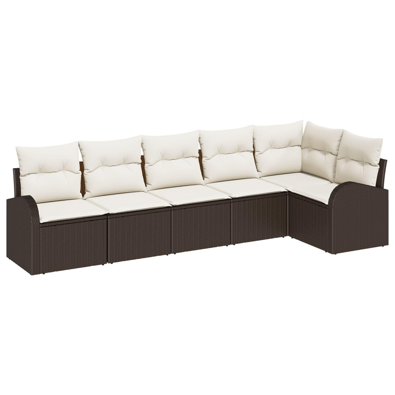 6-Personers Have Sofa Sæt med Puder Brun Poly Rattan,  2-Seater Have Sofa med Opbevaring & Puder Brun Poly Rattan