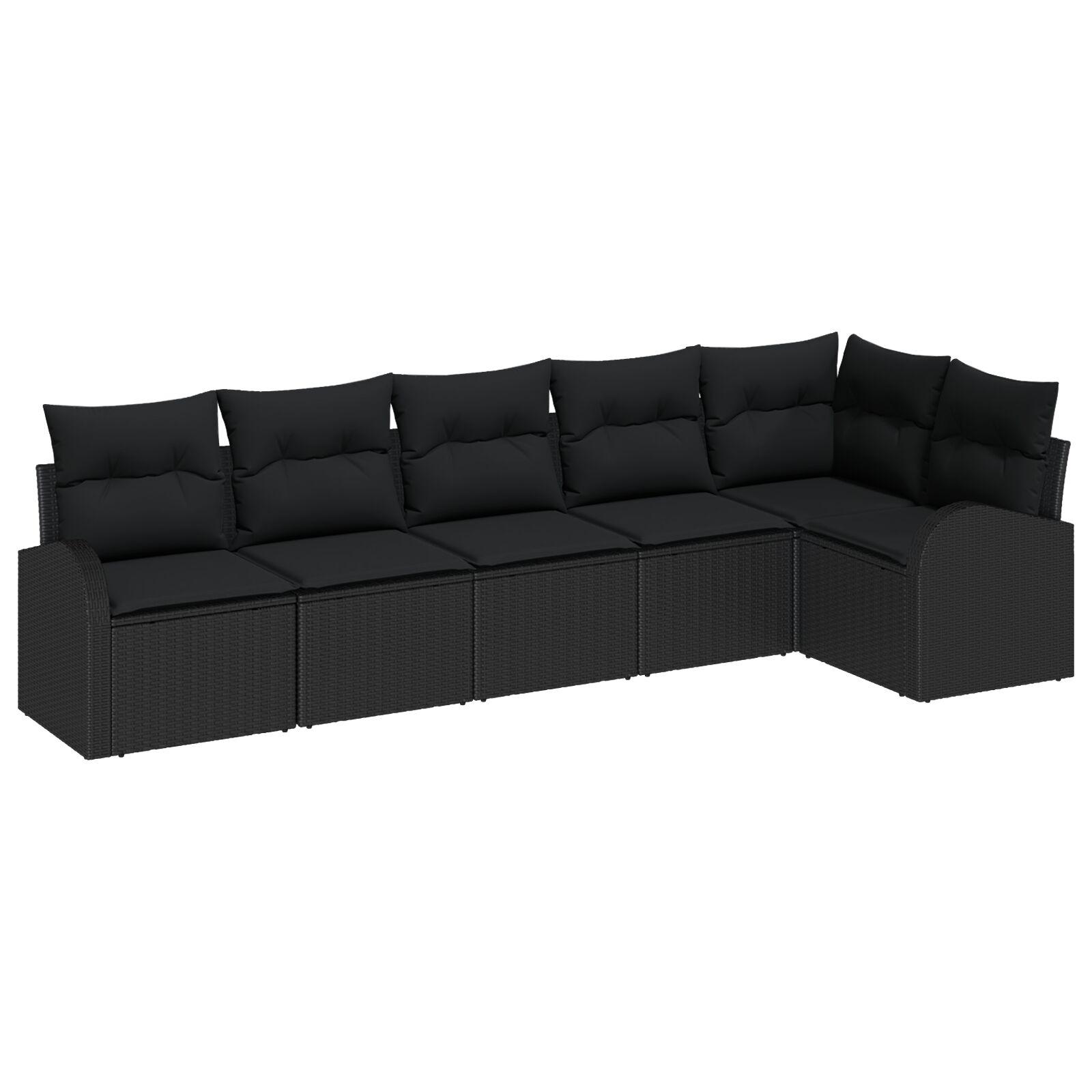 6 Personers Have Sofa Sæt med Hynder Sort Poly Rattan,  2-personers Have Sofa med Opbevaring & Hynder Sort Poly Rattan