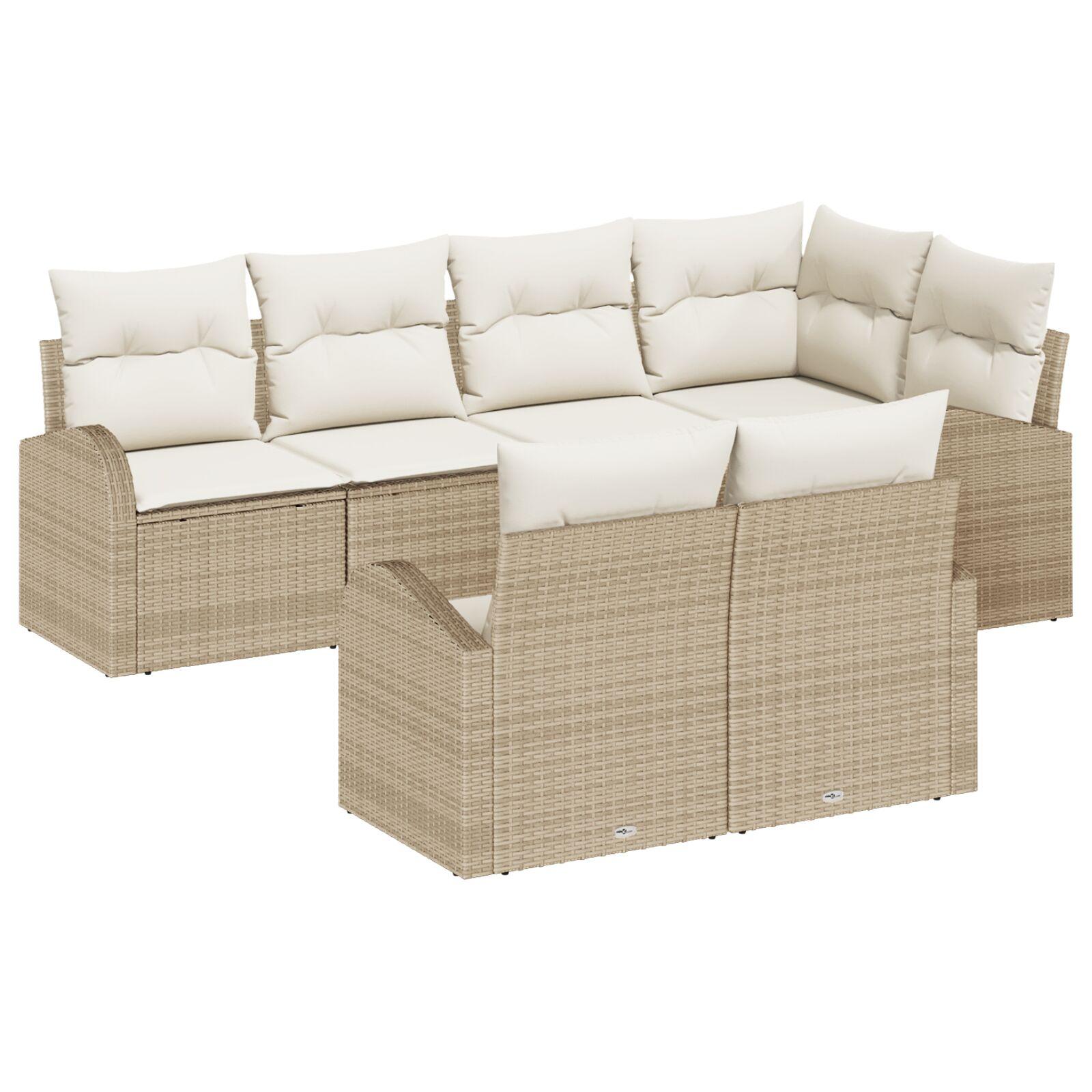7-delt have sofa sæt med puder Beige poly rattan,  2-personers have sofa med opbevaring & puder Beige poly rattan