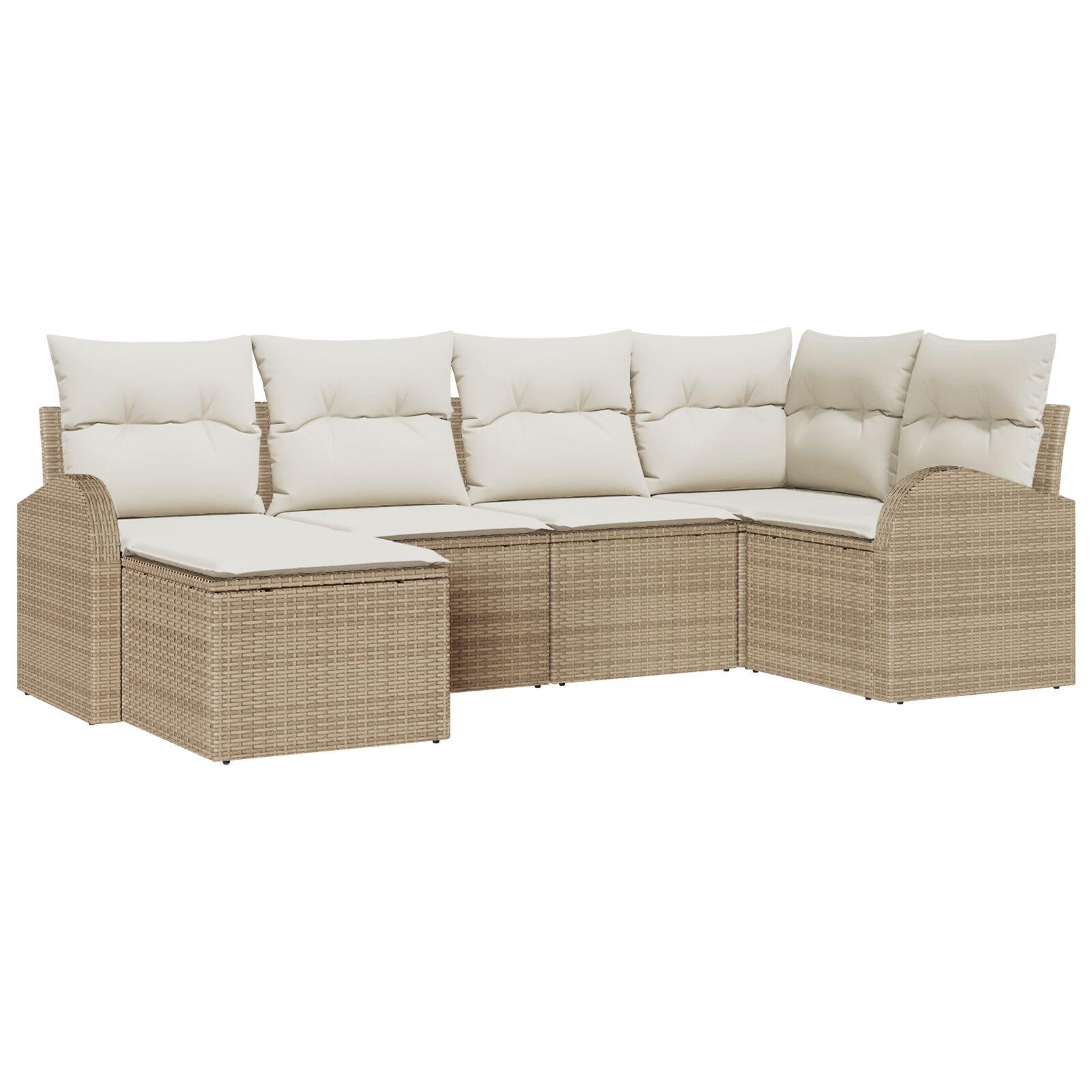 6-delt have sofa sæt med puder beige poly rattan,  2-personers have sofa med opbevaring & puder beige poly rattan