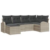 6 Stk Have Sofa Sæt med Puder Lys Grå Poly Rattan, 2-Sæders Have Sofa med Opbevaring & Puder Lys Grå Poly Rattan