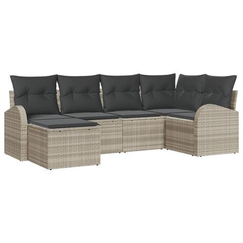 6 Stk Have Sofa Sæt med Puder Lys Grå Poly Rattan, 2-Sæders Have Sofa med Opbevaring & Puder Lys Grå Poly Rattan