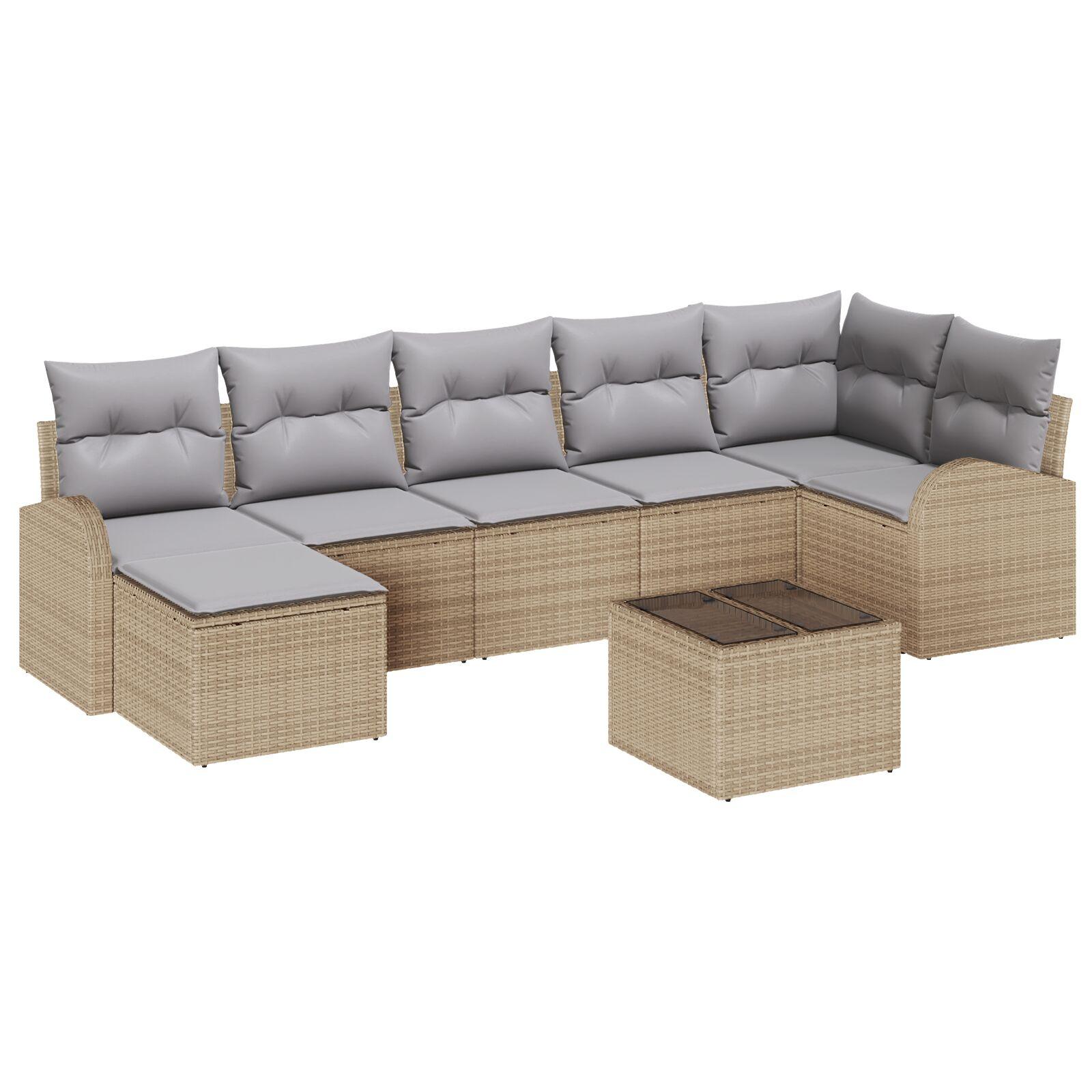 Sofa sæt i beige polyrattan - modulært havemøbelsæt med puder og opbevaring, 8 dele billede
