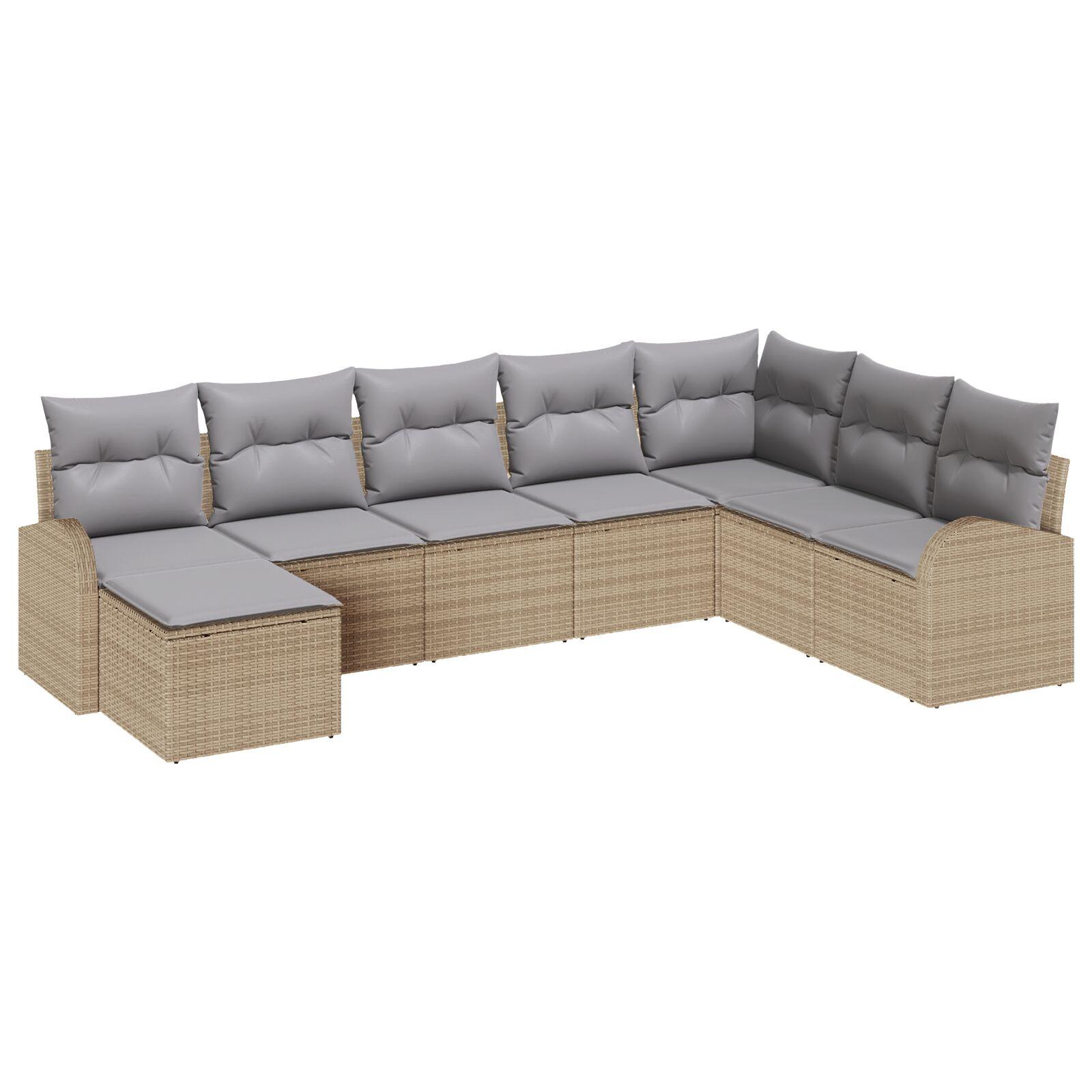 Modulært havemøbelsæt i polyrattan - 8 dele, beige/lysegrå