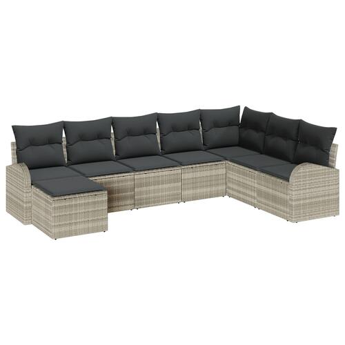 8 Personers Have Sofa Sæt med Puder Lys Grå Poly Rattan, 2-personers Have Sofa med Opbevaring & Puder Lys Grå Poly Rattan