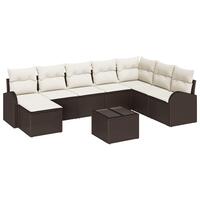 8 Stykker Have Sofa Sæt med Puder Grå Poly Rattan, 2-Sæders Have Sofa med Opbevaring & Puder Brun Poly Rattan