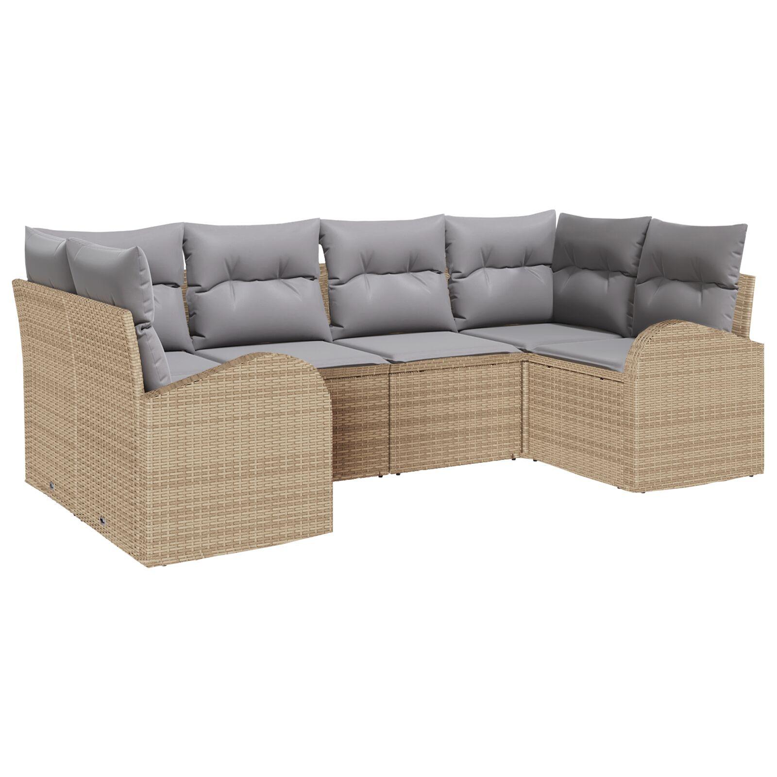 Havesofa sæt med puder - 6 dele, beige og lys grå polyrattan billede