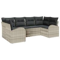 6 Piece Have Sofa Sæt med Puder Lysegrå Poly Rattan, 2-Sæders Have Sofa med Opbevaring & Puder Lysegrå Poly Rattan
