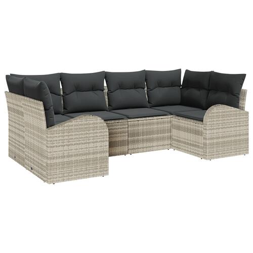 6 Piece Have Sofa Sæt med Puder Lysegrå Poly Rattan, 2-Sæders Have Sofa med Opbevaring & Puder Lysegrå Poly Rattan