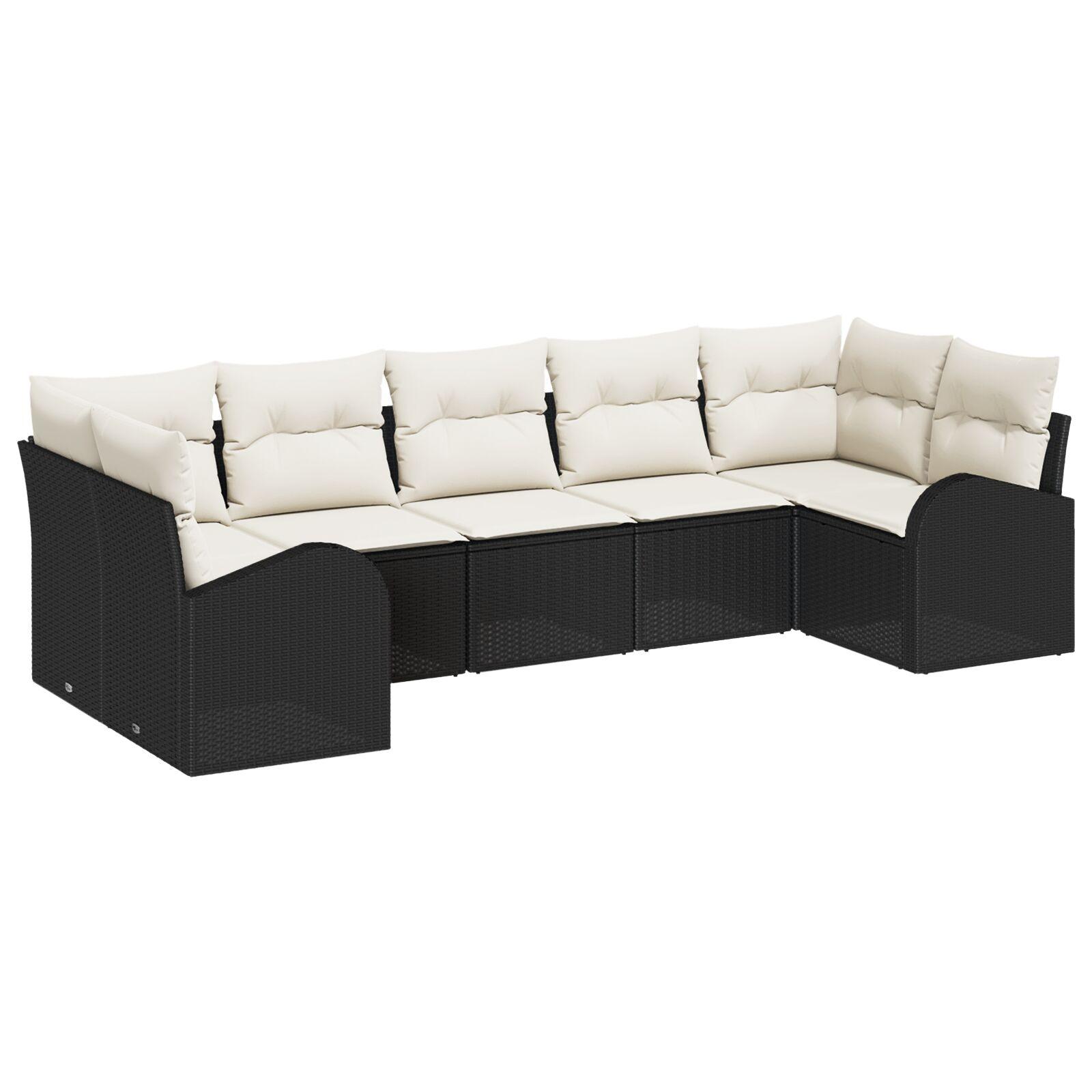 7-delt have sofa sæt med puder sort poly rattan,  2-personers have sofa med opbevaring & puder sort poly rattan