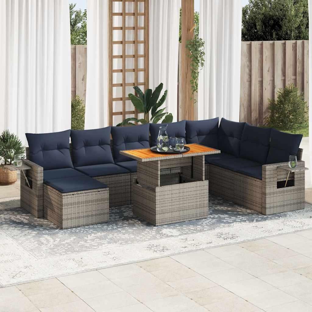Sofasæt til haven 9 dele med hynder polyrattan grå billede