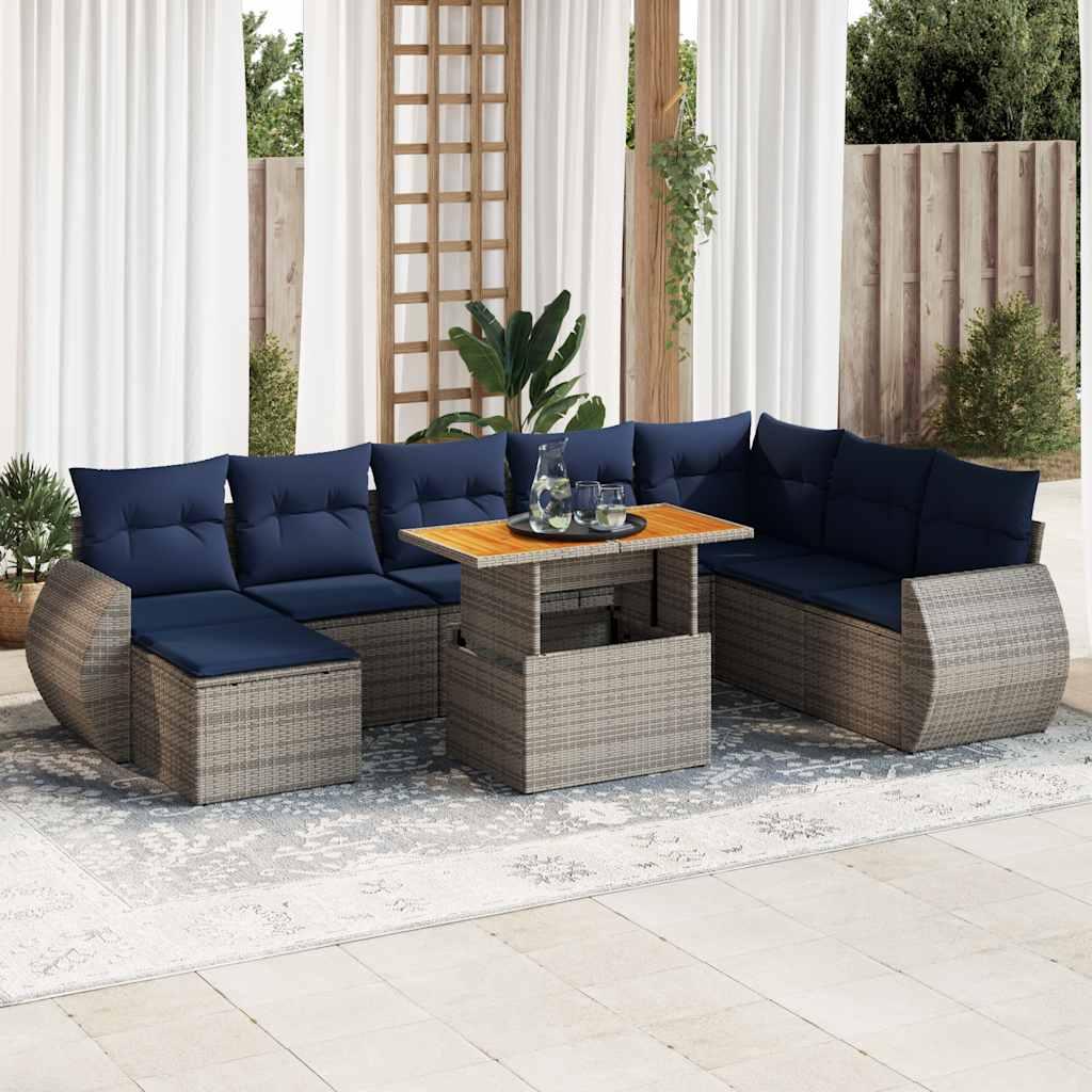Sofasæt til haven 9 dele med hynder polyrattan grå billede