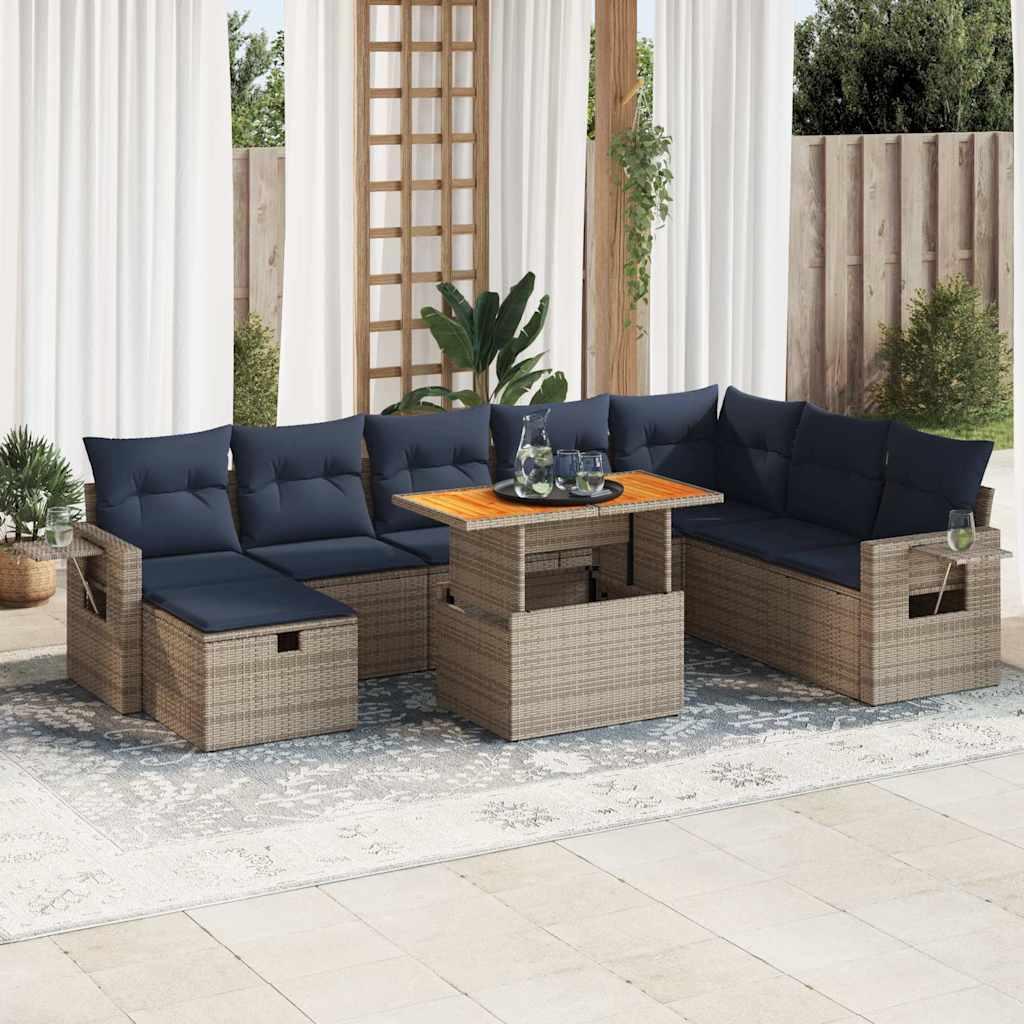 Sofasæt til haven 9 dele med hynder polyrattan akacietræ grå billede