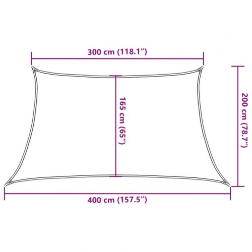Solsejl 160 g/m² 3/4 × 2 m - trapezformet HDPE, lysegrå