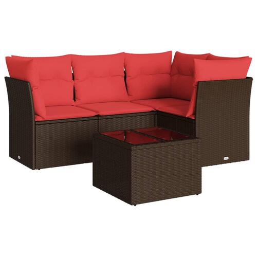 Sofasæt til haven 5 dele med hynder polyrattan brun