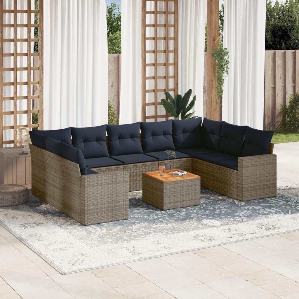 Sofasæt til haven 10 dele med hynder polyrattan grå billede