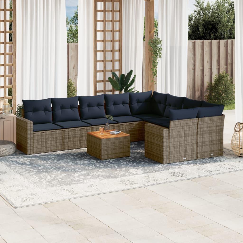 Sofasæt til haven 10 dele med hynder polyrattan grå billede