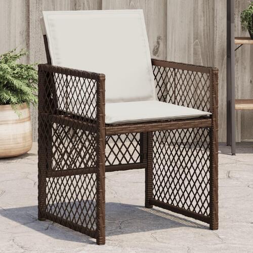 Havestole 4 stk. med hynder polyrattan brun