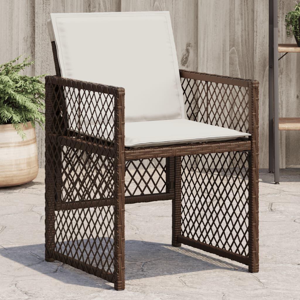 Havestole 4 stk. med hynder polyrattan brun