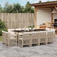 Spisebordssæt til haven 13 dele med hynder polyrattan beige
