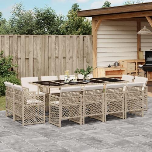 Spisebordssæt til haven 13 dele med hynder polyrattan beige