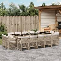 Spisebordssæt til haven 15 dele med hynder polyrattan beige