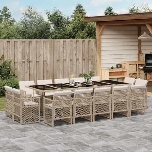 Spisebordssæt til haven 15 dele med hynder polyrattan beige