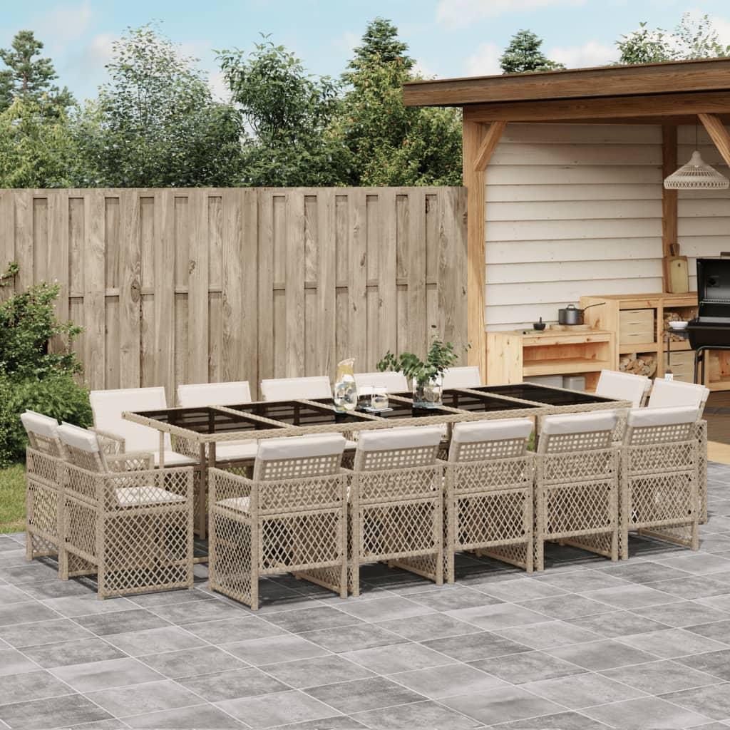 Spisebordssæt til haven 15 dele med hynder polyrattan beige
