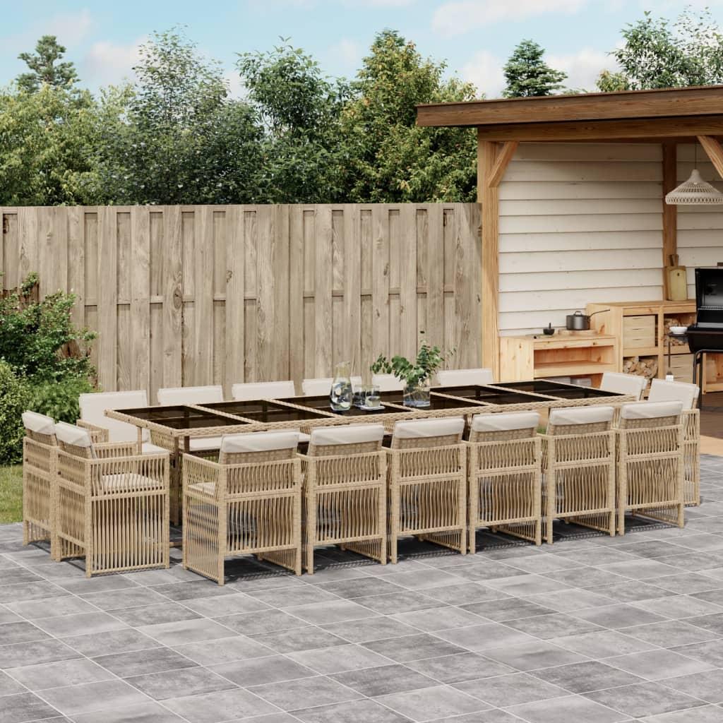 Spisebordssæt til haven 17 dele med hynder polyrattan beige