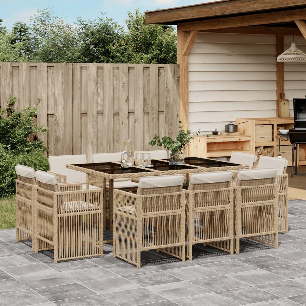 Spisebordssæt til haven 11 dele med hynder polyrattan beige billede