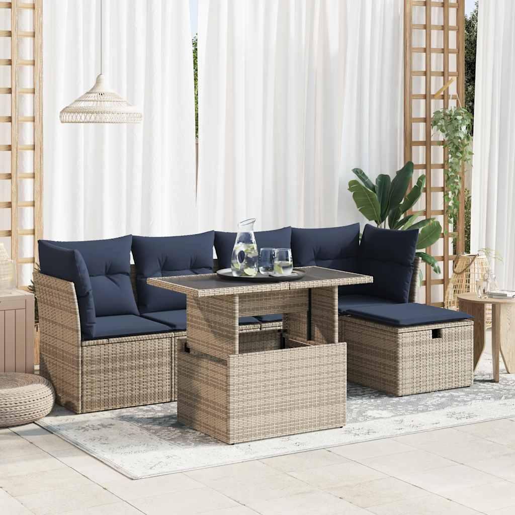 Sofasæt til haven 6 dele med hynder polyrattan akacietræ grå billede