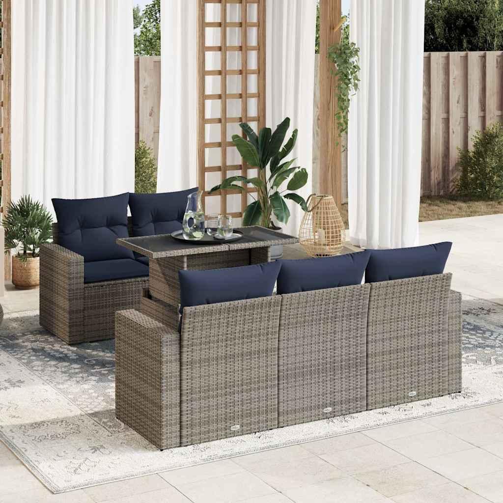 Sofasæt til haven 6 dele med hynder polyrattan akacietræ grå billede