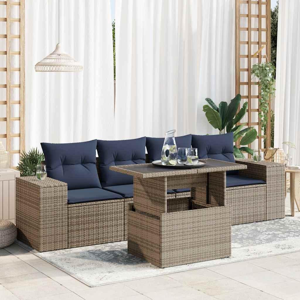 Sofasæt 5 dele med hynder polyrattan akacietræ grå billede