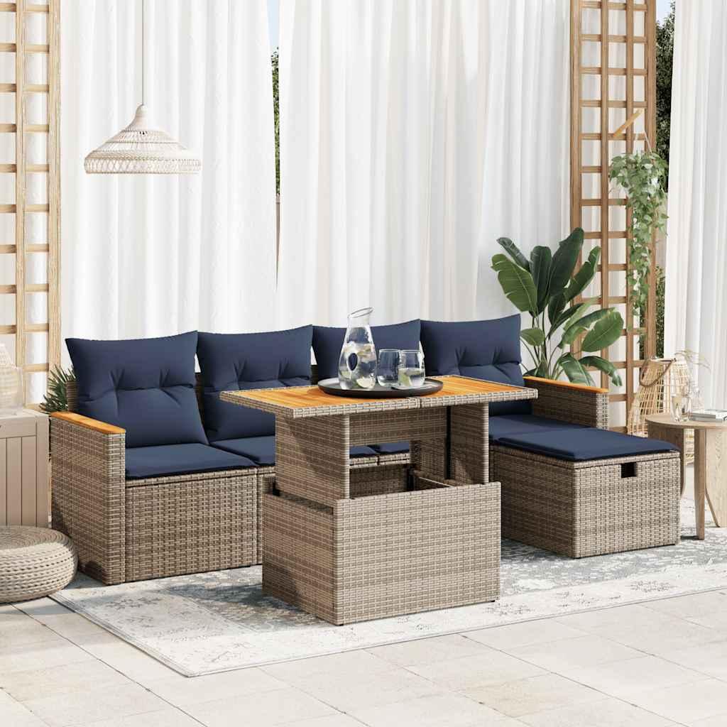 Sofasæt til haven 6 dele med hynder polyrattan akacietræ grå billede