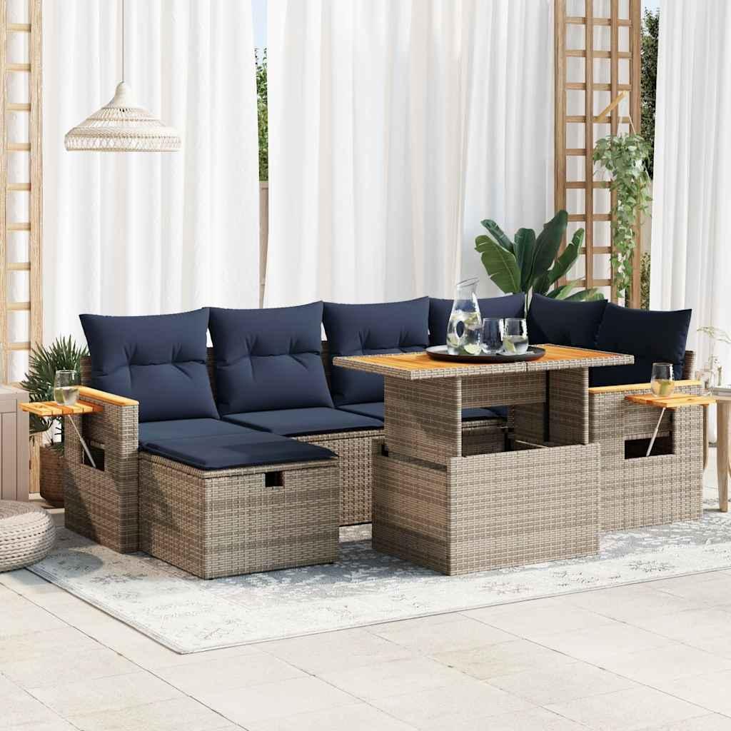 Sofasæt til haven 7 dele med hynder polyrattan akacietræ grå billede
