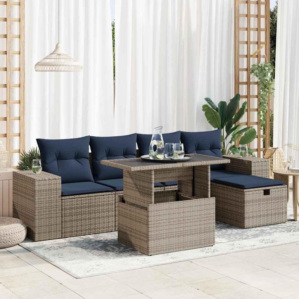 Sofasæt til haven 6 dele med hynder polyrattan akacietræ brun billede