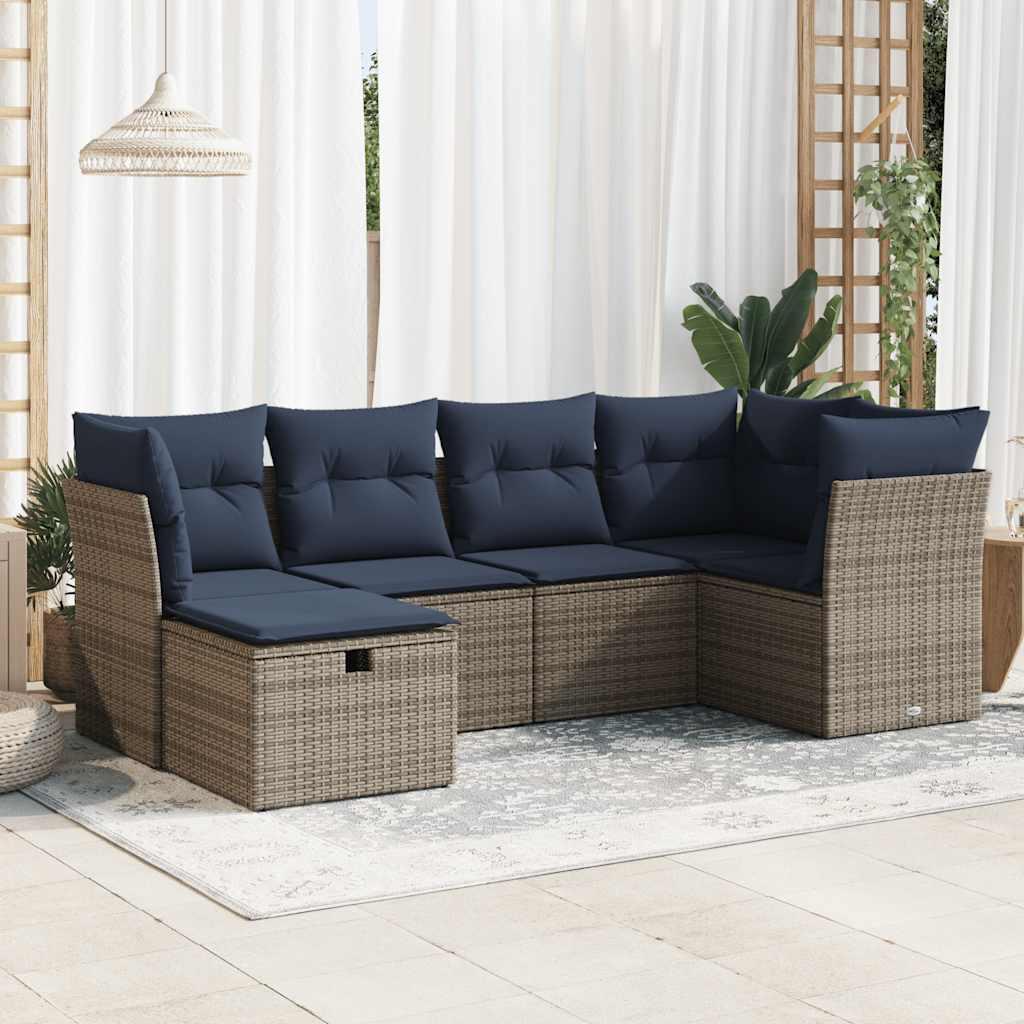 Sofasæt til haven 6 dele med hynder polyrattan grå billede