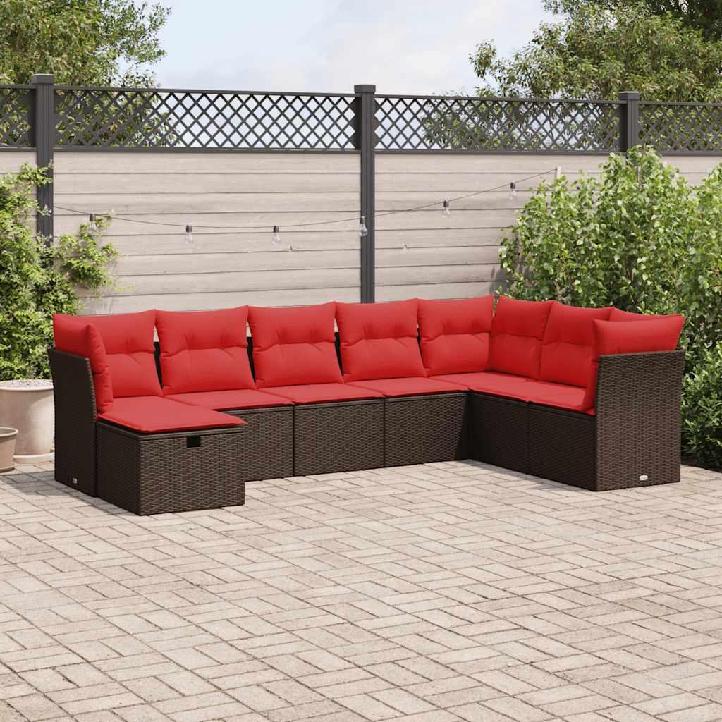 Sofasæt til haven 8 dele med hynder polyrattan brun billede