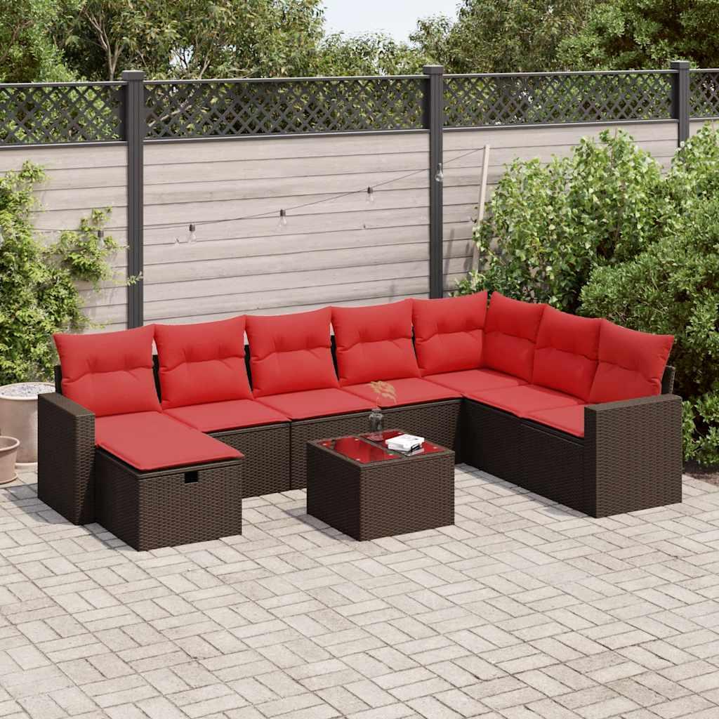 Sofasæt til haven 9 dele med hynder polyrattan brun billede