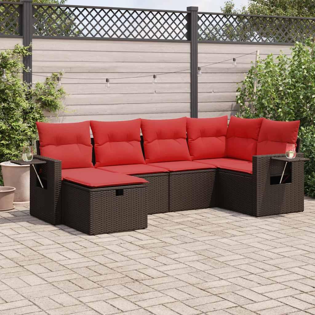 Sofasæt til haven 6 dele med hynder polyrattan brun billede