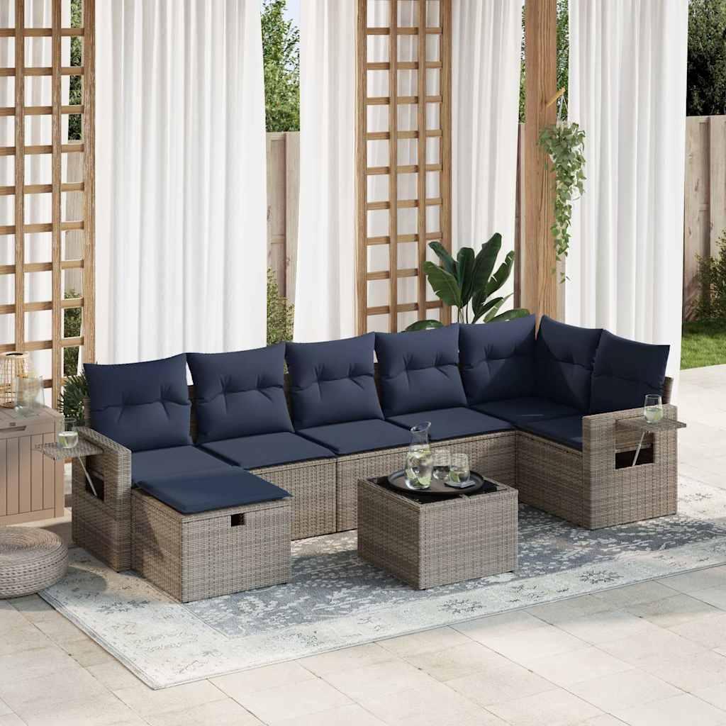 Sofasæt til haven 8 dele med hynder polyrattan grå billede